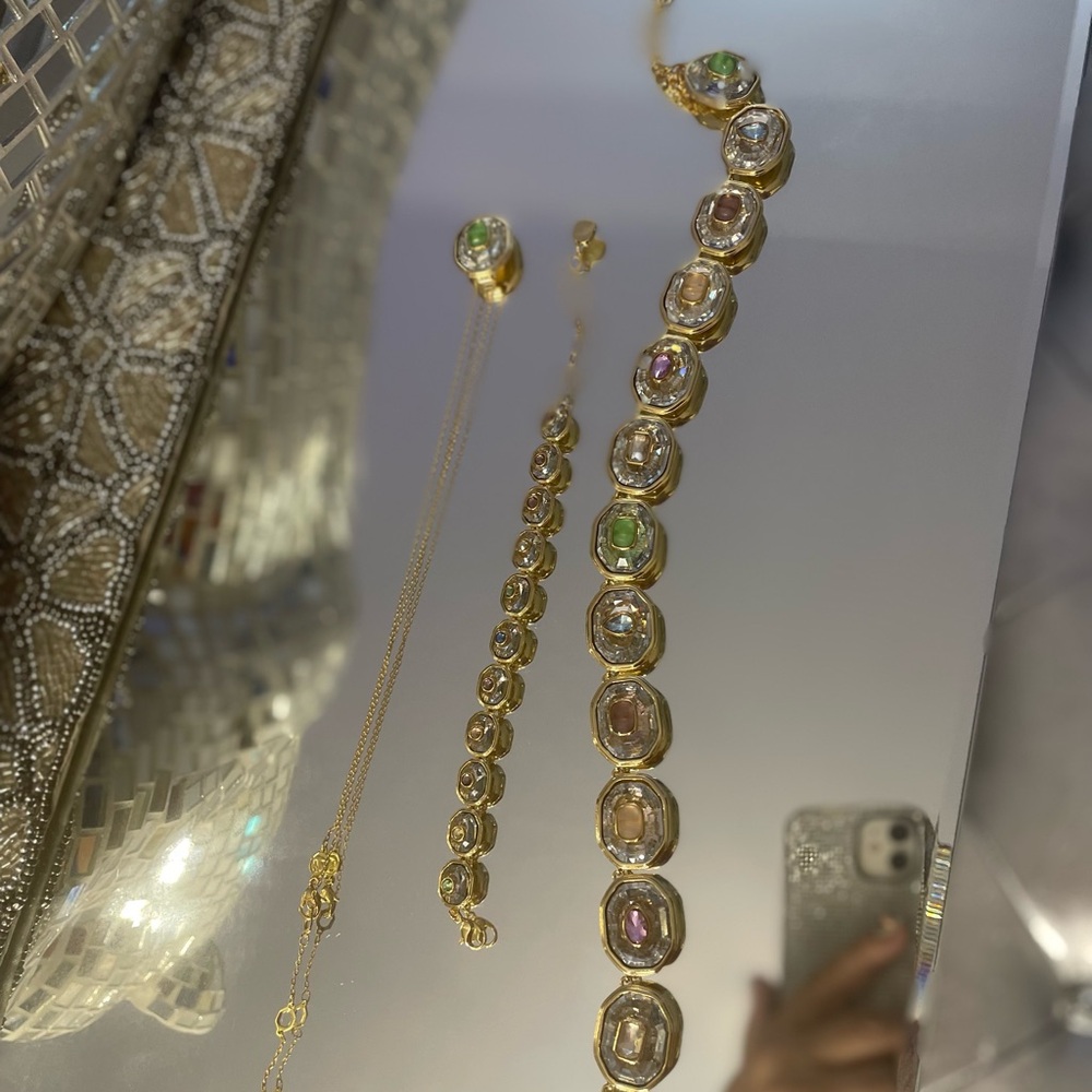Swarovski Gold-Tone Necklace with Green, Pink and Clear Stones